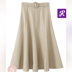 NEW GOODNIGHT MACAROON NANCY FAUX LEATHER BELTED MIDI SKIRT IN SAND SZ S